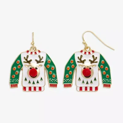 Mixit Ugly Christmas Sweater Womens Stainless Steel Drop Earrings In Multi