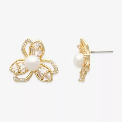 Mixit White Simulated Pearl 5mm Flower Stud Earrings In Yellow