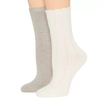 Mixit Womens 2 Pair Crew Socks In White