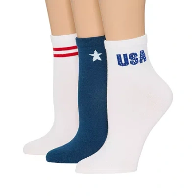Mixit Womens 3 Pair Crew Socks In White