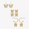 Mixit Womens Butterfly 3 Pair Earring Set In Gold