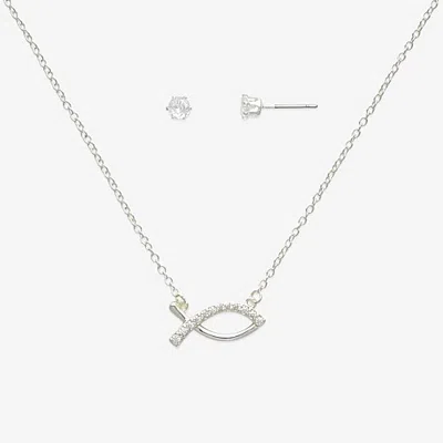 Mixit Womens Cubic Zirconia 2-pc. Pendant Necklace Set In Silver