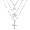 Mixit Womens Cubic Zirconia Butterfly Cross Hypoallergenic 3-pc. Necklace Set In Silver
