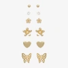 Mixit Womens Cubic Zirconia Butterfly Flower Heart Hypoallergenic 6 Pair Earring Set In Gold