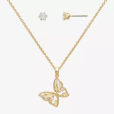 Mixit Womens Cubic Zirconia Butterfly Hypoallergenic 2-pc. Jewelry Set In Gold
