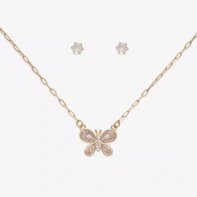 Mixit Womens Cubic Zirconia Butterfly Hypoallergenic 3-pc. Jewelry Set In Gold
