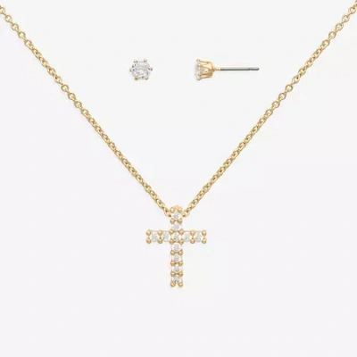 Mixit Womens Cubic Zirconia Cross Hypoallergenic 2-pc. Jewelry Set In Yellow