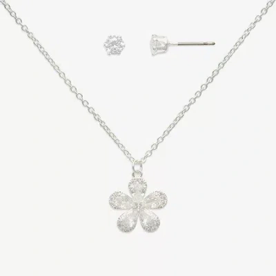 Mixit Womens Cubic Zirconia Flower Hypoallergenic 2-pc. Jewelry Set In Silver