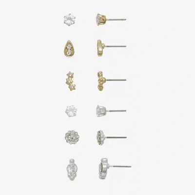 Mixit Womens Cubic Zirconia Flower Star Hypoallergenic 6 Pair Earring Set In Multi