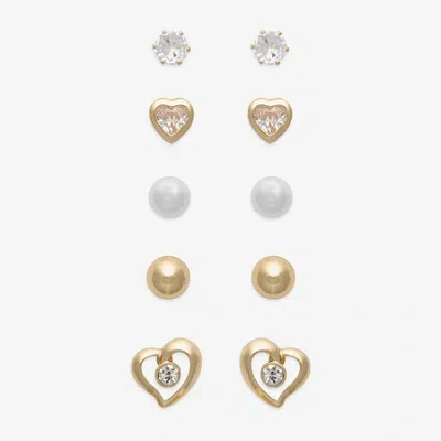 Mixit Womens Cubic Zirconia Heart Hypoallergenic 5 Pair Earring Set In Gold