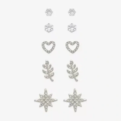 Mixit Womens Cubic Zirconia Heart Hypoallergenic 5 Pair Earring Set In Silver