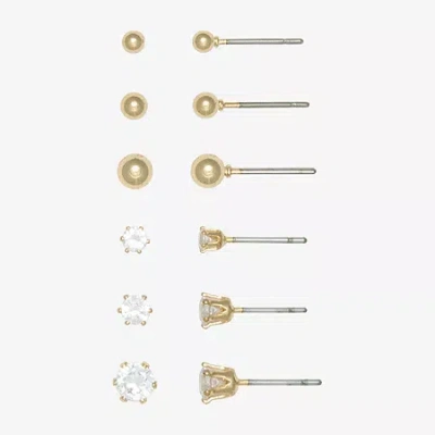 Mixit Womens Cubic Zirconia Hypoallergenic 6 Pair Earring Set In Yellow