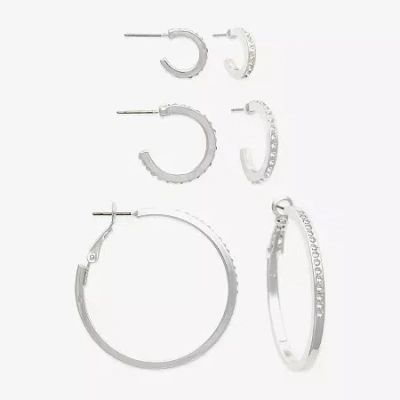 Mixit Womens Glass 3 Pair Earring Set In Metallic