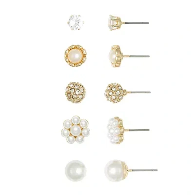 Mixit Womens Hypoallergenic 5 Pair Earring Set In Gold