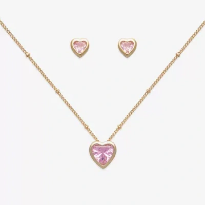 Mixit Womens Pink Cubic Zirconia Heart Hypoallergenic 3-pc. Jewelry Set In Gold