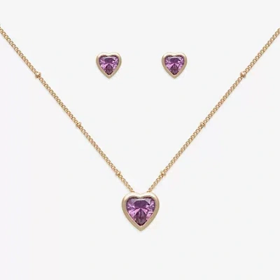 Mixit Womens Purple Cubic Zirconia Heart Hypoallergenic 3-pc. Jewelry Set In Gold