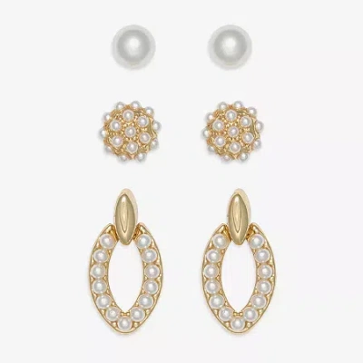 Mixit Womens Simulated Pearl Hypoallergenic 3 Pair Earring Set In Gold