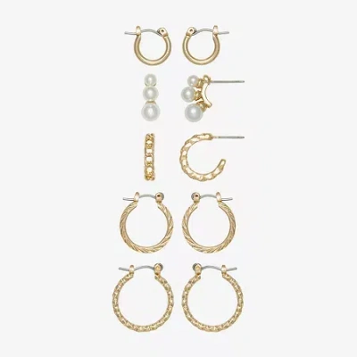 Mixit Womens Simulated Pearl Hypoallergenic 5 Pair Earring Set In Gold