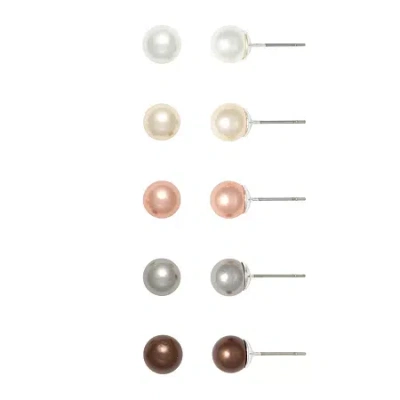 Mixit Womens Simulated Pearl Round Hypoallergenic 5 Pair Earring Set In Multi