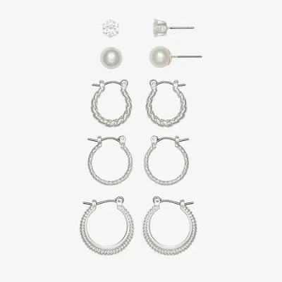Mixit Womens Simulated Pearl Stainless Steel Round Hypoallergenic 5 Pair Earring Set In Gray