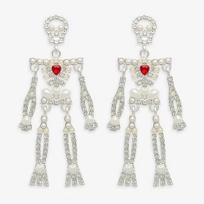 Mixit Womens Skull Drop Earrings In Silver