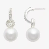 Mixit Womens White Simulated Pearl Round Drop Earrings In White