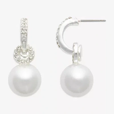 Mixit Womens White Simulated Pearl Round Drop Earrings