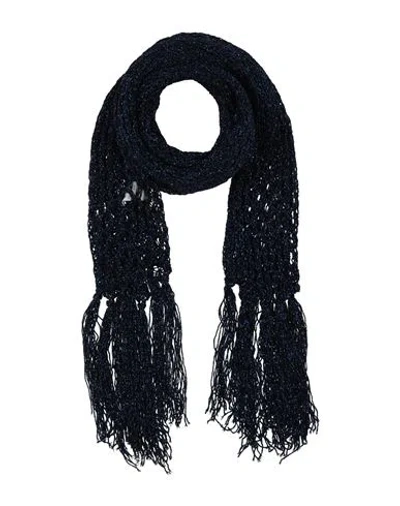 Mi.ya Miya Woman Scarf Navy Size - Viscose, Metallic Polyester In Navy Blue