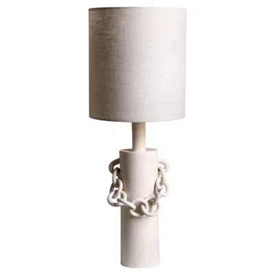 Pre-owned Miyelle Ceramic Chain Table Lamp With Linen Shade, Handmade, “ooooo Vi” By  In Transparent