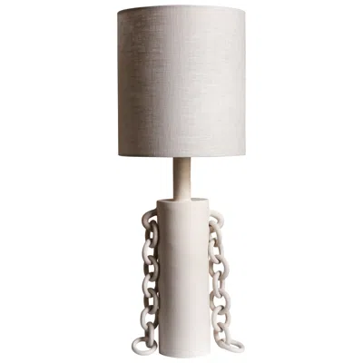 Pre-owned Miyelle Ceramic Chains Table Lamp With Linen Shade, Handmade, “ooooo Vii” By  In Transparent