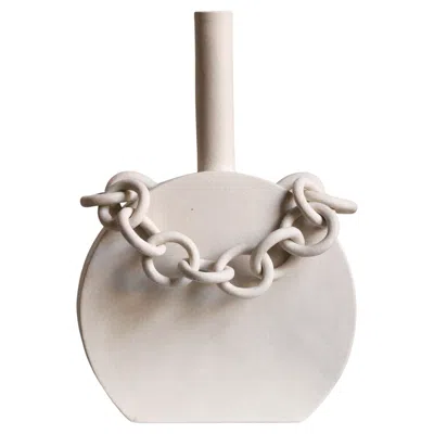 Pre-owned Miyelle Contemporary Ceramic Chain Round Sculpture, Handmade, “ooooo V” By  In Gray
