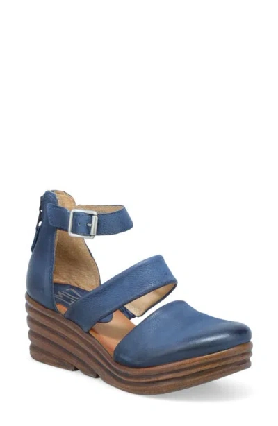 Miz Mooz Amia Ankle Strap Platform Wedge Clog In Blue
