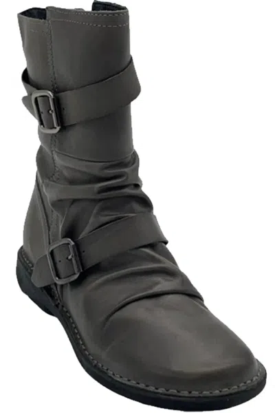 Miz Mooz Pasha Gray Leather Round Toe Mid Calf Boots Hawk2338 In Black