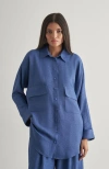 Mizalle Linen Tunic In Blue