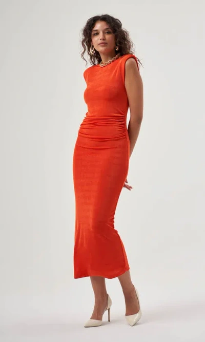 Mizalle Sleeveless Gathered Dress In Orange