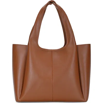 Miztique Faux Leather Tote In Tan