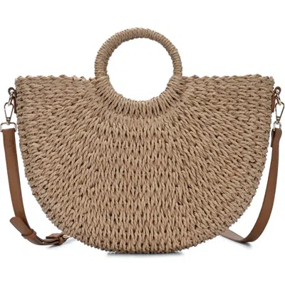 Miztique Ring Handle Straw Crossbody Bag In Camel