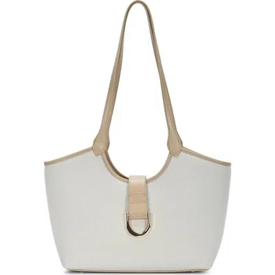 Miztique Two Tone Canvas & Faux Leather Tote In Beige