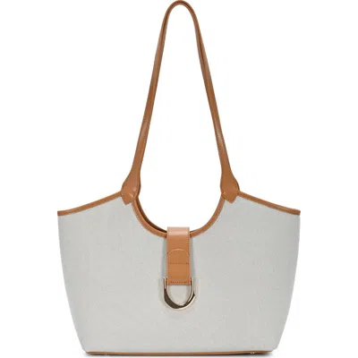 Miztique Two Tone Canvas & Faux Leather Tote In Camel