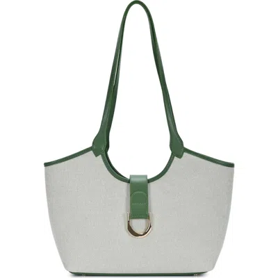 Miztique Two Tone Canvas & Faux Leather Tote In Green