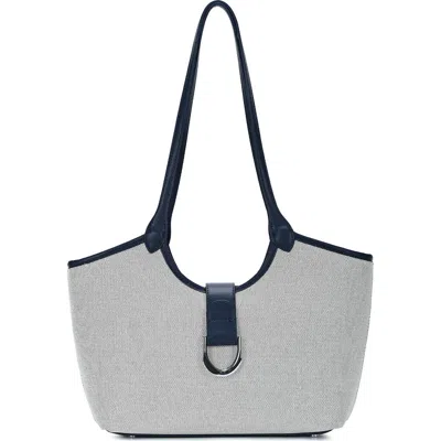 Miztique Two Tone Canvas & Faux Leather Tote In Navy