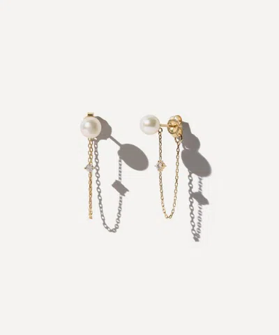Mizuki 14ct Gold Freshwater Pearl Chain Drop Stud Earrings