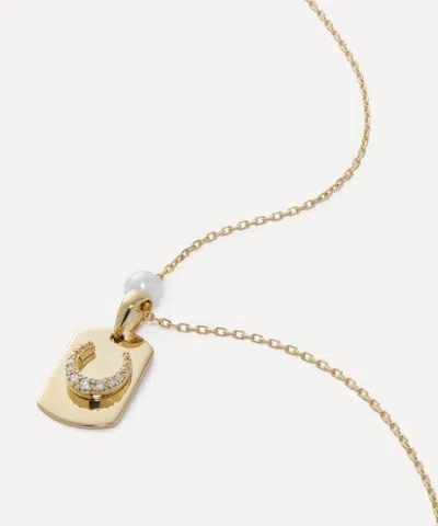 Mizuki 14ct Gold Horseshoe Dog Tag Pendant Necklace