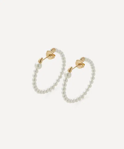 Mizuki 14ct Gold Medium Akoya Pearl Hoop Earrings