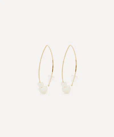 Mizuki 14ct Gold Medium Double Pearl Open Marquise Drop Earrings
