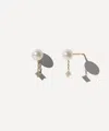 Mizuki 14ct Gold Pearl And Diamond Chain Drop Stud Earrings