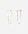 Mizuki 14ct Gold Pearl Diamond Chain Stud Earrings In Gold