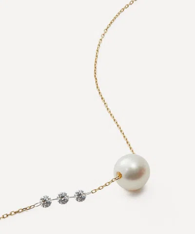 Mizuki 14ct Gold Pierced Cascading Diamond And Pearl Necklace