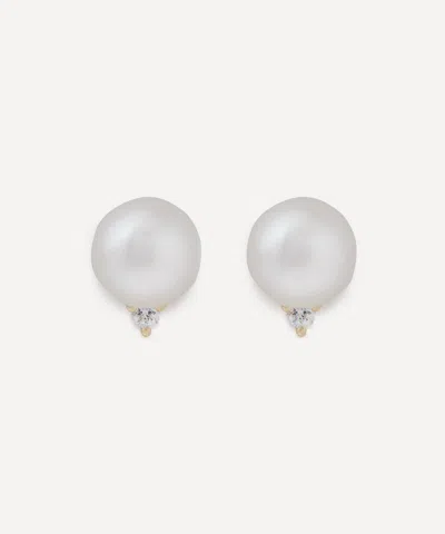 Mizuki 14ct Gold Sea Of Beauty Diamond And Pearl Stud Earrings In Metallic