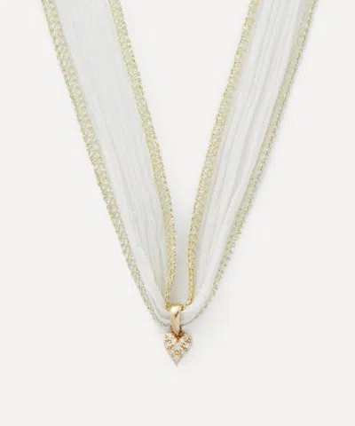 Mizuki 14ct Gold White Silk And Diamond Heart Necklace